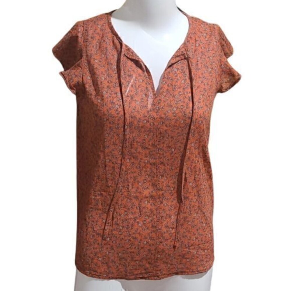 [Banana Republic] Floral V-neck Short Sleeve Blouse - Size XXS